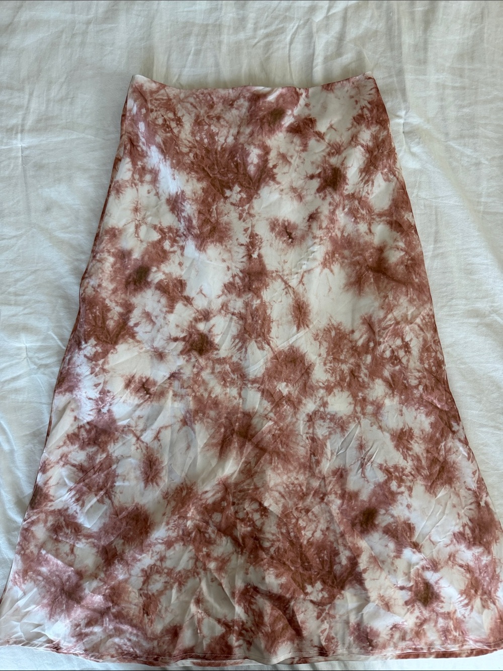 12th Tribe Tan Tie-Dye A-Line Midi Skirt